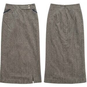 Lucien Daunois Wool Midi Skirt Grey Herringbone Tweed Coquette Dark Academia 8